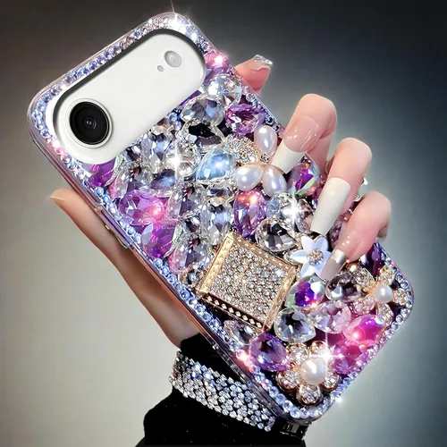 Miniatura 11 de Compatible con iPhone 13 Funda Linda con Diamantes de Imitación y Purpurina - Funda de Lujo de Diseño con Diamantes de Imitación para Mujer