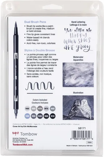 Miniatura 9 de Tombow 56171 Marcadores artísticos de doble pincel, escala de grises, paquete de 10. Marcadores mezclables, con pincel y punta fina