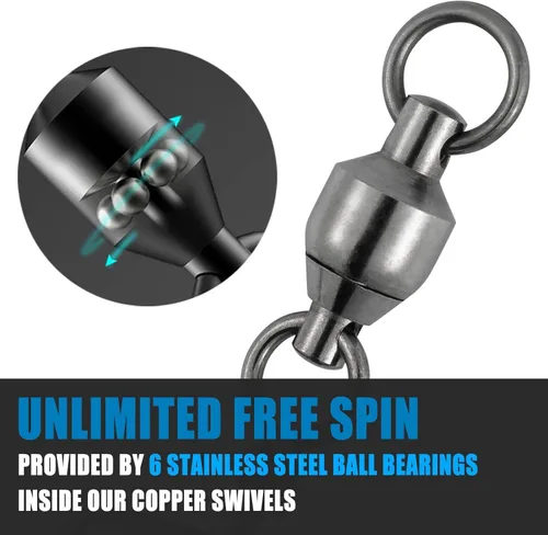 Miniatura 3 de Dr.Fish Fishing Snap Swivels Ball Bearing Swivels Fishing Tackle Saltwater & Freshwater Coast-Lock Lure Snap Clips Terminal Tackle Line Leader