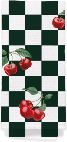Miniatura 16 de Toallas de mano de cereza para cocina y baño – Toallas de té decorativas retro a cuadros en blanco y negro, accesorios de decoración de cocina