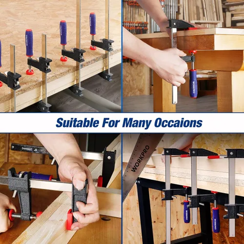 Miniatura 7 de WORKPRO Juego de abrazaderas de barra de acero de 12 pulgadas, paquete de 2 abrazaderas de barra estilo embrague de liberación rápida con garganta