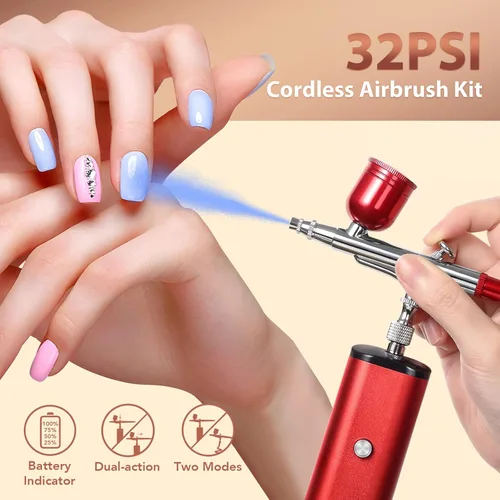 Miniatura 2 de Kit de aerógrafo con compresor, juego de pistola de aire mini portátil de 32PSI, cepillos de aire de alta presión portátiles para pintar, tatuajes