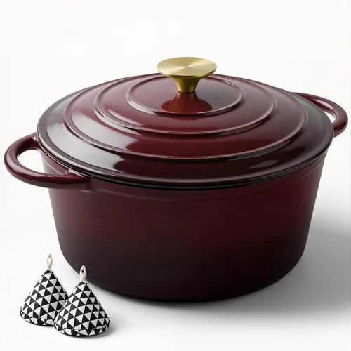 Miniatura 27 de Miereirl Olla Holandesa Esmaltada de 6.5 Cuartos con Tapa, Olla Holandesa de Hierro Fundido con Asas Dobles para Hornear Pan, Cocinar, Utensilios