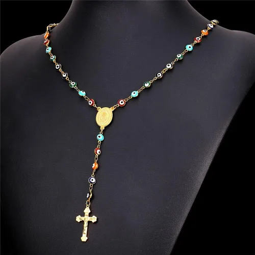 Miniatura 4 de U7 Catholic Gift Stainless Steel 18K Gold Plated Coin MedalCrucifix CrossVirgin MaryRosary Necklaces for Women Men