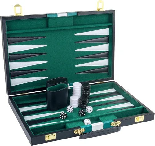 Miniatura 21 de Backgammon - Juego de 2 jugadores clásico de backgammon para adultos, juego de mesa con funda de piel sintética, portátil y juego de backgammon