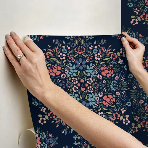 Miniatura 7 de RoomMates RMK12587PLW - Papel tapiz para despegar y pegar con diseño floral de medallón azul