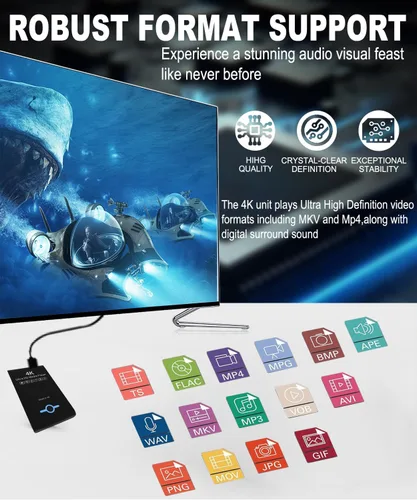 Miniatura 5 de Reproductor de Medios 4K Ultra HD y Caja de HDD 2 en 1 - Reproduce Videos H.265/HEVC H.264/AVC MP4 MKV MP3 Música JPG Fotos, HDMI 4K 60fps, Negro