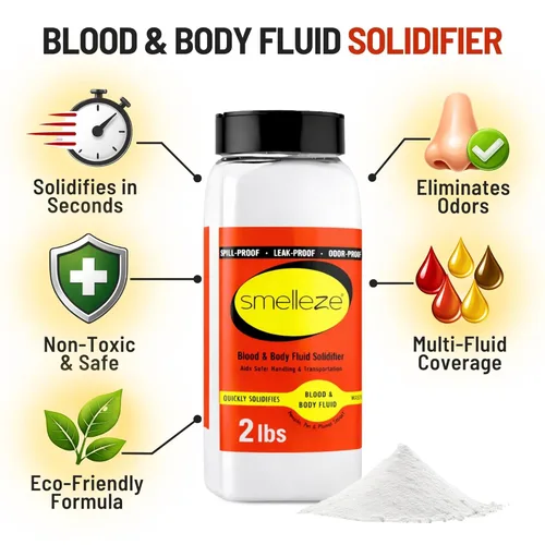 Miniatura 3 de SMELLEZE Limpieza de residuos de sangre y líquidos corporales súper absorbente, solidificador y desodorante: 2 lb. Los gránulos absorben sangre
