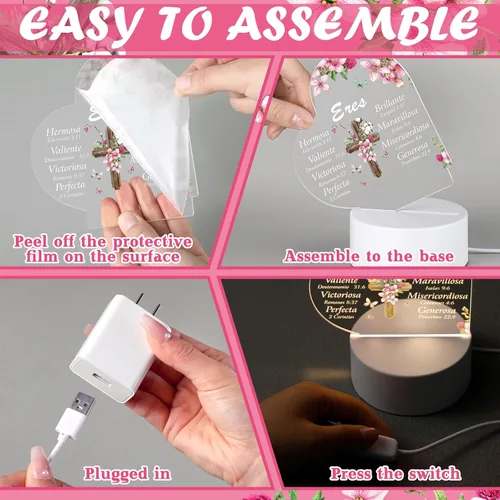 Miniatura 4 de Jetec - Luz nocturna de acrílico cristiana, regalo religioso inspirador para mujer, con base de lámpara de color cálido, luz nocturna LED, versículo