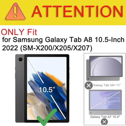 Miniatura 2 de Funda de teclado con mouse para Samsung Galaxy Tab A8 de 10.5 pulgadas 2022 (SM-X200/X205/X207), teclado ligero desmontable retroiluminado, funda