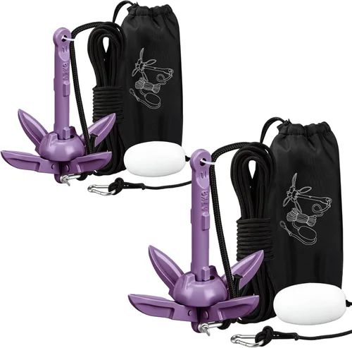 Miniatura 16 de Lounsweer Paquete de 2 anclajes de kayak marino de 1.5/3.5 libras, kit de anclaje plegable para barco, kayak, pesca, accesorios para botes pequeños