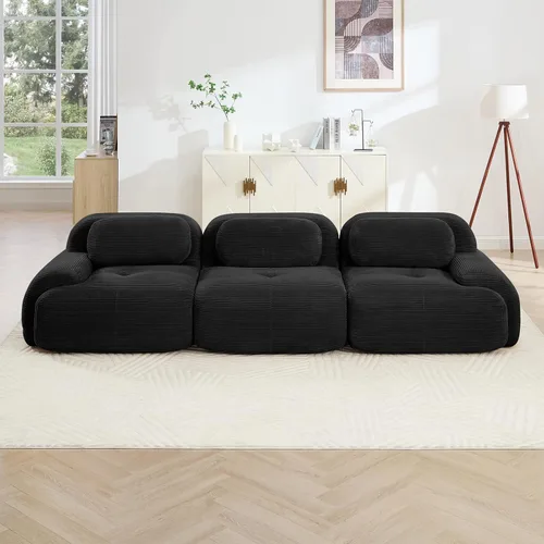 Miniatura 3 de Sofá moderno comprimido sin estructura de 116 pulgadas, sofás seccionales de 3 plazas para sala de estar, sofá seccional modular de pana negra tipo