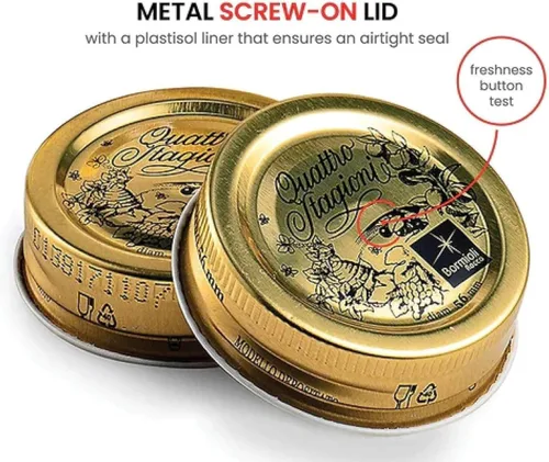 Miniatura 4 de Bormioli Rocco Quattro Stagioni, frasco de cristal para enlatado y botella de bebida, 13.5 Oz. con tapa hermética de metal dorado, hecho en Italia.