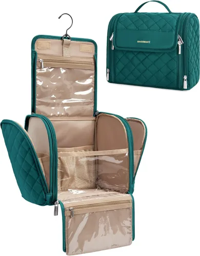 Miniatura 13 de BAGSMART Neceser de viaje para maquillaje con gancho para colgar, bolsa de cosméticos, organizador de gran capacidad, resistente al agua, para Beige