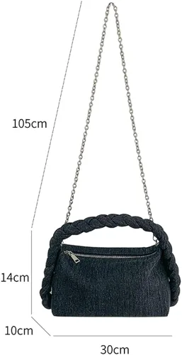 Miniatura 7 de Bolso de mano de mezclilla para mujer, bolso de mano tejido a mano, bolso cruzado casual, bolso de hombro, bolso de mensajero de cadena de moda