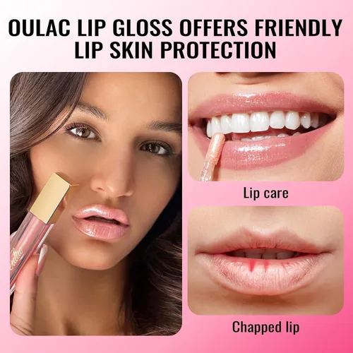 Miniatura 4 de Oulac Brillo labial líquido brillante con purpurina de alto brillo para mujeres, brillo de labios líquido brillante, no pegajoso, brillo de labios