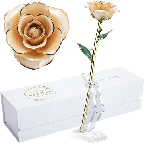 Miniatura 12 de Rosa de regalo para el día de San Valentín, rosa real bañada en oro es atractiva y forma natural, el mejor regalo para aniversario, boda, día de San