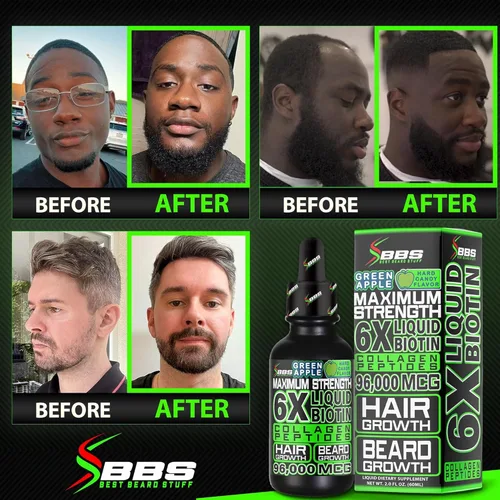 Miniatura 4 de Péptidos de colágeno de biotina líquida para el crecimiento y engrosamiento de la barba, suplemento de crecimiento de barba y cabello para hombres