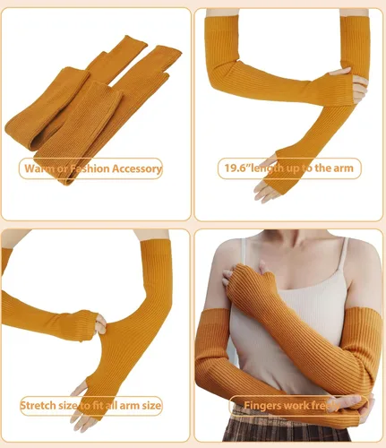 Miniatura 20 de Guantes cálidos de cachemira de brazo largo para mujer, guantes de invierno acogedores sin dedos, calentadores de brazos suaves, gran regalo