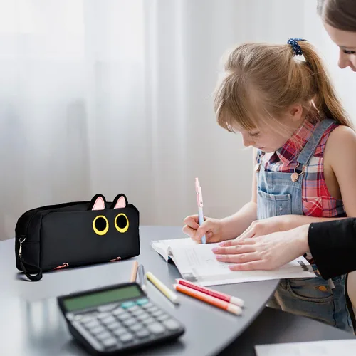 Miniatura 3 de Hongdian - Estuche para lápices de gran capacidad, bolsas para bolígrafos de gato 3D, organizador para oficina, universidad y escuela