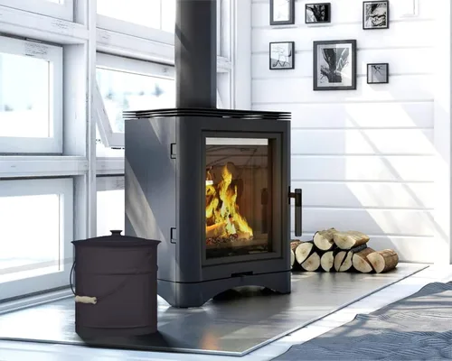 Miniatura 5 de Plow & Hearth Cubo de ceniza grande negro de 3 galones con tapa y mango de madera, metal de hierro galvanizado de calibre 28, doble fondo