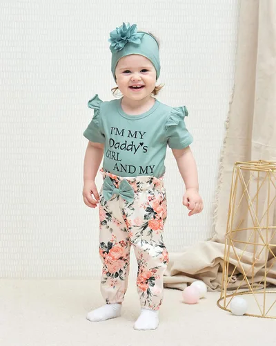 Miniatura 49 de SUNNY PIGGY Ropa para bebé recién nacida, con volantes, mameluco de algodón floral, conjunto de pantalones de algodón para niñas