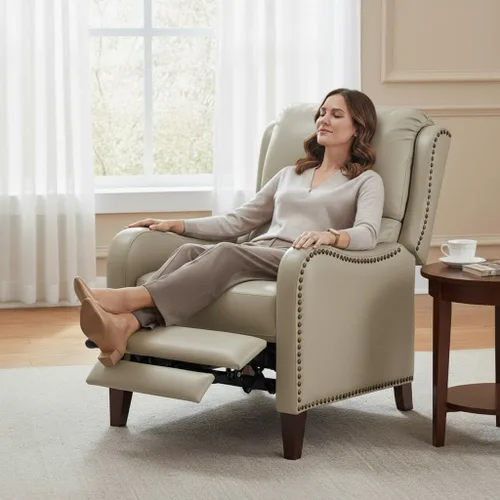 Miniatura 8 de HULALA HOME Silla Reclinable de Cuero Genuino, Sillón Reclinable Moderno de Empuje hacia Atrás con Asiento Grueso, Respaldo y Reposapiés, Decoración