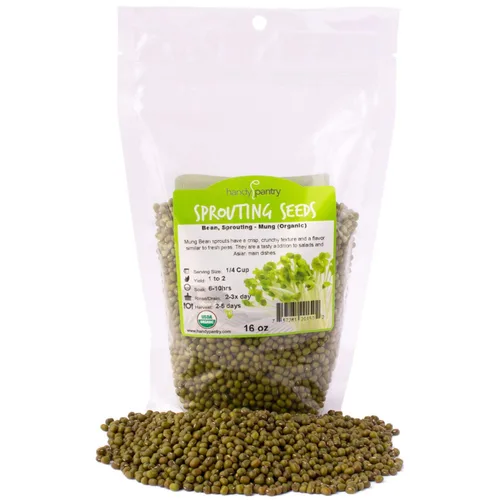 Semilla de germinación de frijol mungo: 1 libra, orgánica, sin OMG - Marca Handy Pantry - Frijoles Mungos secos para brotes, plantación de jardín,