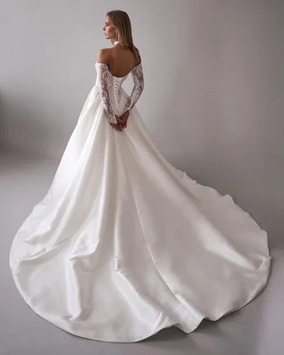 Miniatura 27 de Vestido de novia formal sin tirantes con encaje, largo de sirena para mujer 2019 WD162