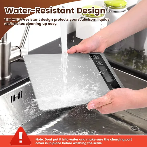 Miniatura 7 de Báscula de alimentos de 33 libras, báscula digital de cocina con baterías y carga USB, graduación precisa de 1g/0.05oz, acero inoxidable impermeable