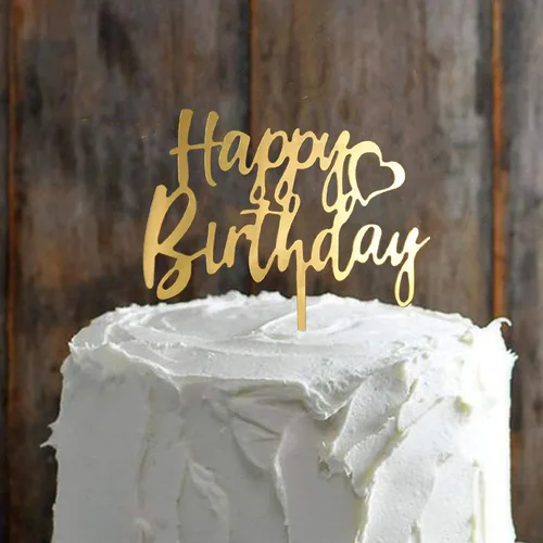 Miniatura 6 de Juego de 6 adornos dorados para tartas, purpurina de doble cara, adornos acrílicos para cupcakes de feliz cumpleaños, decoraciones de cumpleaños