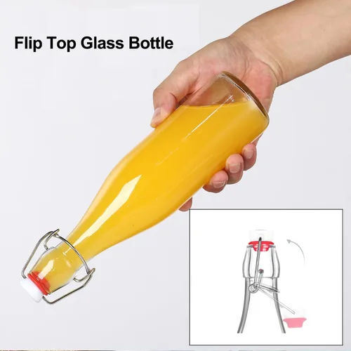Miniatura 3 de Botella de vidrio transparente con tapa abatible para tapas herméticas, paquete de 10 botellas de cerveza de 12 onzas con tapas abatibles, kombucha