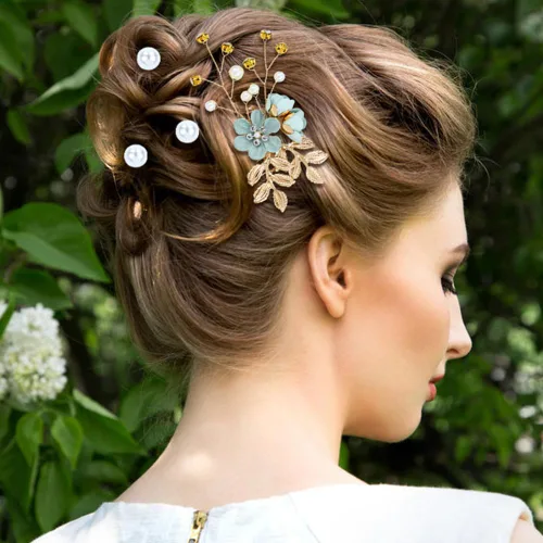 Miniatura 3 de inSowni 20 piezas de diamantes de imitación de perlas nupciales, bodas, fiestas, bailes, flores verdes claras, peines laterales + horquillas novias
