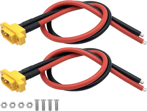 Miniatura 2 de 2 unidades Amass XT60E-M - Conector de batería macho montable, conector de montaje en panel XT60 con cable de 11.8 in para batería RC Lipo FPV