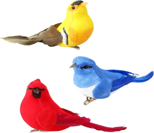 3 piezas de pájaros artificiales, pájaros falsos, adornos colgantes realistas para manualidades, jardín, arreglos florales y decoración de Navidad,