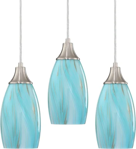 karyfine Mini lámparas colgantes de vidrio artístico para isla de cocina, hechas a mano en color teja con vidrio dorado, iluminación colgante de