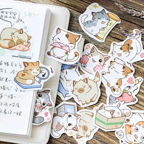 Calcomanías para álbumes de recortes de tamaño pequeño, 45 piezas de Doraking en caja, decoración de gatos súper lindos para planificadores de