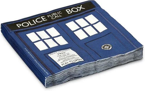 Miniatura 4 de Doctor Who TARDIS Servilletas de papel – Juego de 20 servilletas de fiesta de 6.5 pulgadas – Puerta de la policía Tardis – Vajilla temática