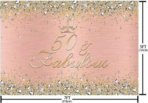 Miniatura 4 de MEHOFOND Telón de fondo de feliz cumpleaños 50 para mujer, decoración de fiesta de cumpleaños número 50, pancarta de diamantes, rosa y oro rosa, Oro