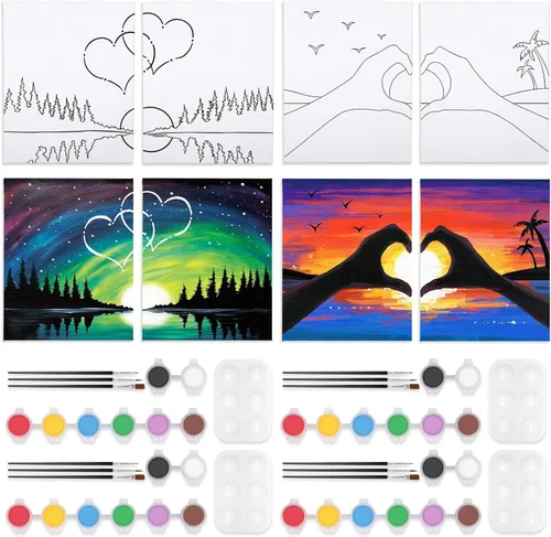 Miniatura 11 de VOCHIC Paquete de 4 kits de fiesta de 8 x 10 pulgadas, kit de pintura de lienzo predibujado para pintura para adultos, suministros de pintura