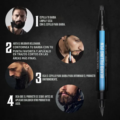 Miniatura 5 de Viking Revolution Lápiz para Barba (Paquete de 2) - Relleno de Lápiz de Barba Negro para Hombre - Kit de Bolígrafo de Relleno de Barba Impermeable