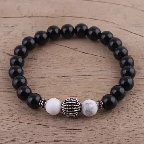 Miniatura 3 de NOVICA Pulsera de cuentas de plata esterlina 925 de ónix con múltiples gemas, 6.25 pulgadas 'Dark Berries', Plata Esterlina, ónix