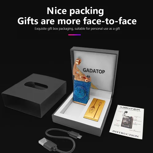 Miniatura 6 de GADATOP Encendedor eléctrico recargable, encendedor creativo personalizado por USB, encendedor mecedor, resistente al viento, encendedor sin llama