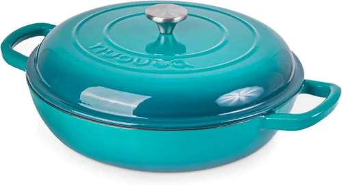 Miniatura 20 de Cazuela de hierro fundido poco profunda con tapa, olla antiadherente para horno holandés, apta para horno hasta 500 ° F, utensilios de cocina