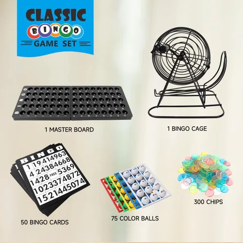 Miniatura 3 de GSE Games & Sports Expert Juego de bingo de lujo con bombo de acero, tablero maestro, 75 bolas, 300 fichas, 50 tarjetas de bingo para fiestas