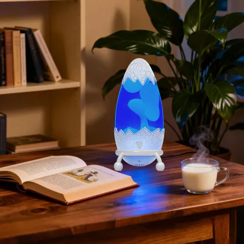 Miniatura 3 de Lámpara de movimiento líquido con diseño de huevo de dinosaurio agrietado, luz nocturna retro para dormitorio, 17 modos de cambio de color, luz