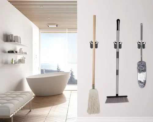 Miniatura 6 de Verdenu Paquete de 10 soportes de pared para escoba, soporte de pared para trapeador y escoba, soporte de escoba de comando de acero inoxidable