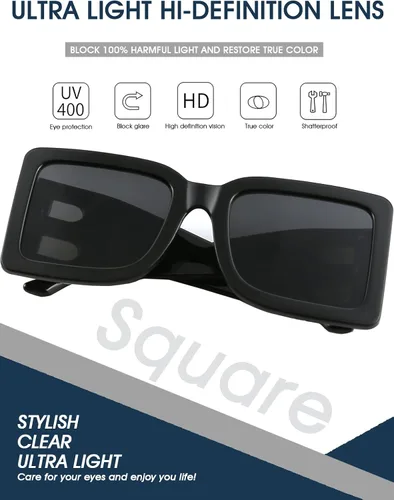 Miniatura 12 de PORADAY Gafas de sol cuadradas grandes de moda para mujeres y hombres, marco grueso negro de lujo, gafas de sol modernas con montura grande