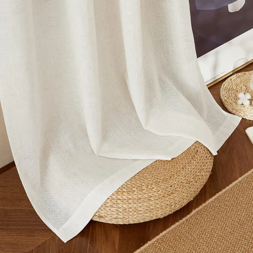 Miniatura 6 de NICETOWN Cortinas de arpillera de lino para ventanas de 90 pulgadas de largo, con ojales, mezcla de lino decorativas, cortinas semitransparentes