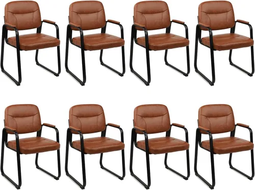 Miniatura 47 de CLATINA Sillas de recepción de espera sin ruedas, silla de invitados de cuero con brazos acolchados, modernas sillas de escritorio de oficina marrón